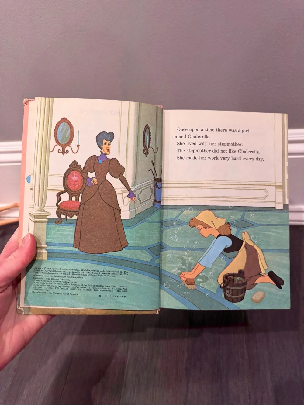 VINTAGE 1974 Disney Cinderella Pink Cover Hardcover Storybook for Kids Book